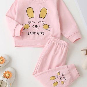 Girls Rabbit Pattern Sweatshirt and Pants Set